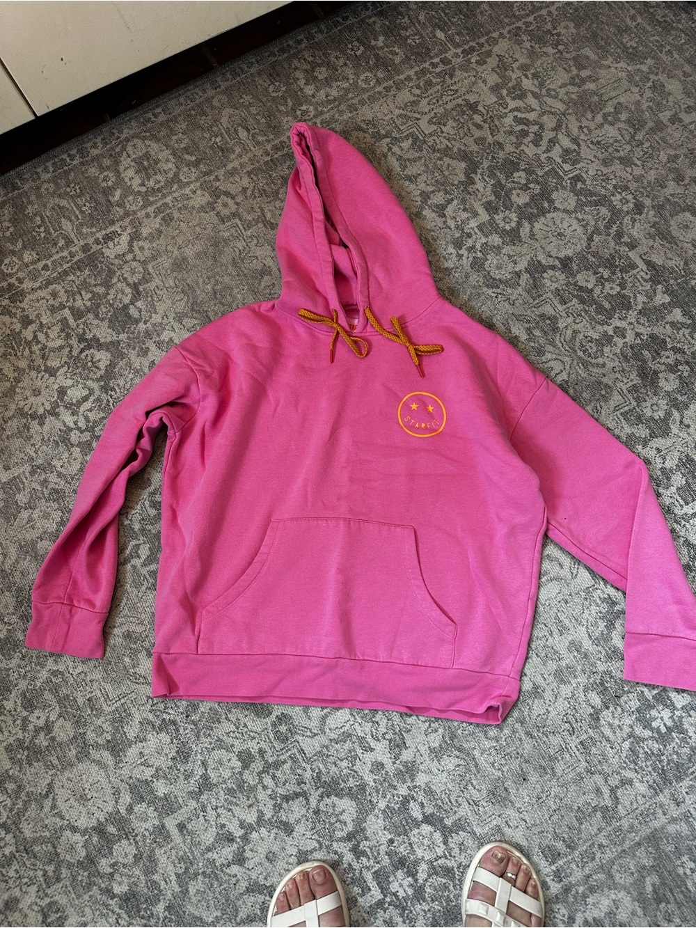 Pink Hooded Girls Sweatshirt with orange Drawstrings orange lightning bolt ⚡️